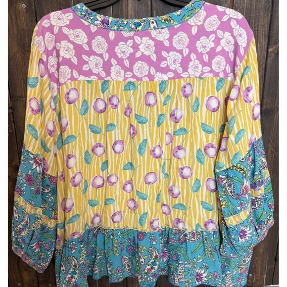 John Mark Womens 3X Cherries Paisley Patchwork Yellow Teal Tunic NWT - Picture 12 of 12